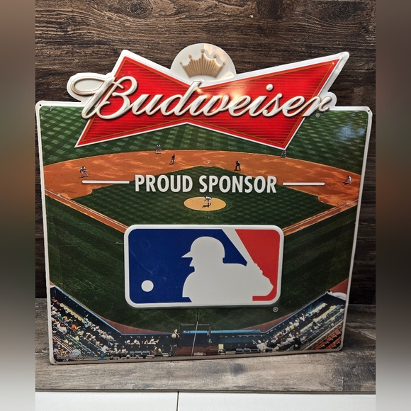 Budweiser Mlb Baseball Metal Sign 2011 Size 23x23 Rare Collectible Bar Sign - Picture 1 of 5